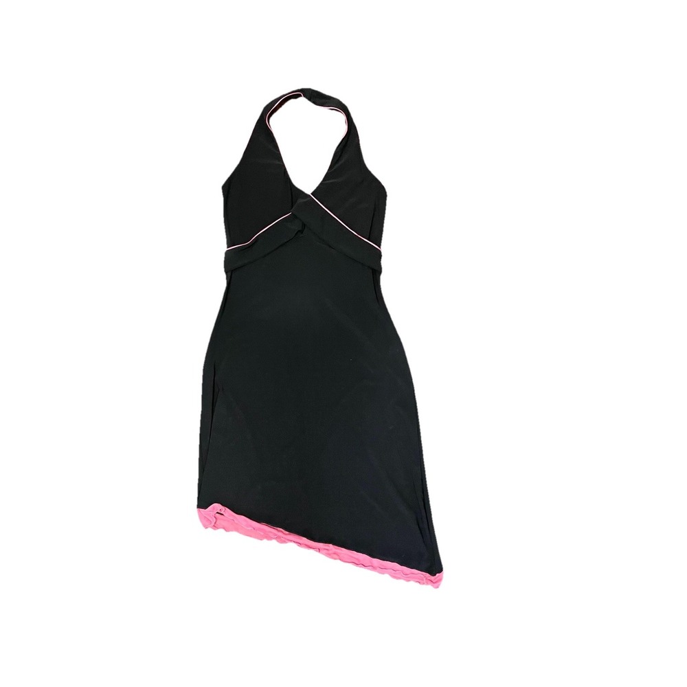 Y2K Vintage Black Pink Halter Dress‎ Ruffle Hem Asymmetric Romantic Whimsigoth M